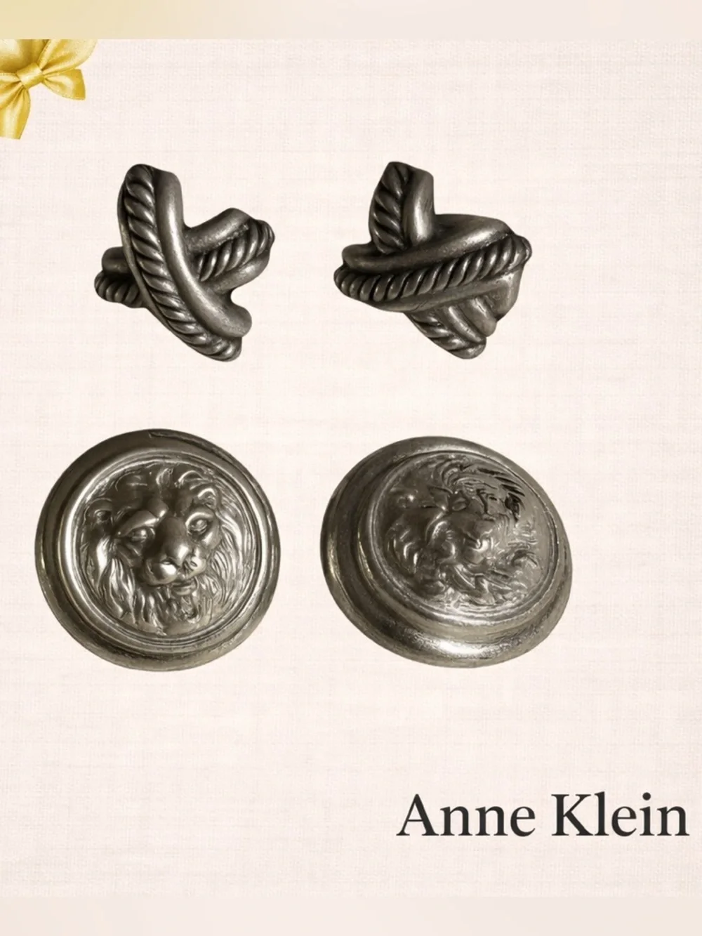 Vintage Anne Klein Silver Pierced Earrings (Lot of 2)